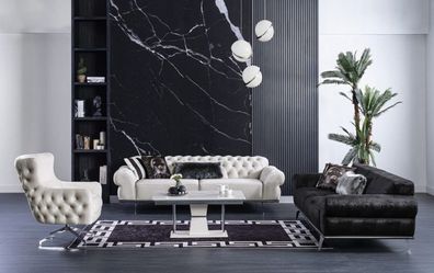 Casa Padrino Luxus Art Deco Chesterfield Wohnzimmer Set - 2 Sofas & 2 Drehsessel & 1