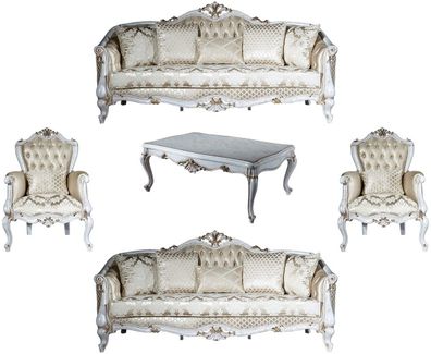Casa Padrino Luxus Barock Wohnzimmer Set Gold Muster / Antik Weiß / Gold - 2 Sofas