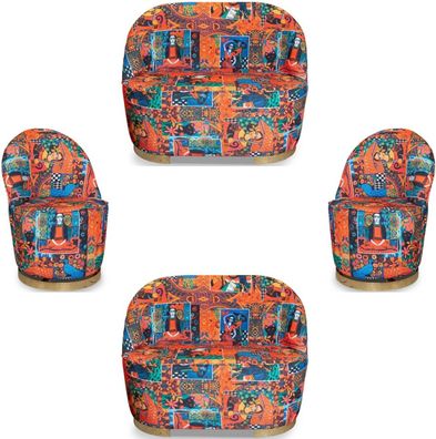 Casa Padrino Designer Art Deco Wohnzimmer Set Mehrfarbig / Gold - 2 Sofas & 2 Drehses
