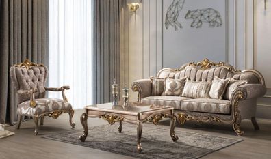 Casa Padrino Luxus Barock Wohnzimmer Set Grau / Silbergrau / Gold - 2 Sofas & 2 Sesse