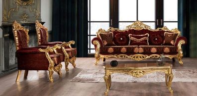 Casa Padrino Luxus Barock Wohnzimmer Set Bordeauxrot / Gold - 2 Sofas mit Muster & 2