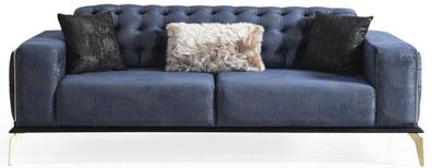 Casa Padrino Luxus Art Deco Chesterfield Sofa Blau / Grau / Schwarz / Messingfarben 2
