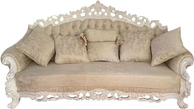 Casa Padrino Luxus Barock Sofa Creme / Weiß - Prunkvolles Wohnzimmer So