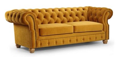 Casa Padrino Luxus Chesterfield 2er Sofa Ocker / Hellbraun 167 x 93 x H. 77 cm - Ches