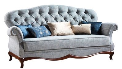 Casa Padrino Luxus Art Deco Chesterfield Wohnzimmer Sofa Vintage Blau / Dunkelbraun 2