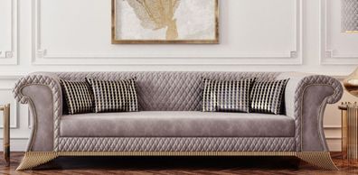 Casa Padrino Luxus Art Deco Sofa Grau / Gold - Wohnzimmer Sofa - Hotel Sofa - Luxus A