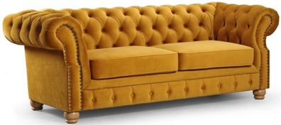 Casa Padrino Luxus Chesterfield 3er Sofa Ocker / Hellbraun 217 x 93 x H. 77 cm - Ches
