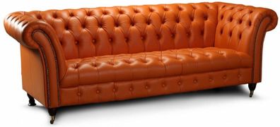 Casa Padrino Luxus Chesterfield Leder 3er Sofa Hellbraun 235 x 95 x H. 85 cm - Echtle