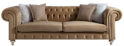 Casa Padrino Luxus Chesterfield 3er Sofa Hellbraun 240 x 100 x H. 78 cm - Chesterfiel