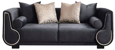 Casa Padrino Luxus 3er Sofa Schwarz / Silber - Elegantes Wohnzimmer Sofa - Luxus Wohn