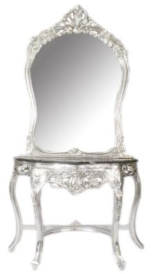 Casa Padrino Barock Spiegelkonsole Silber / Schwarz 95 x 40 x H. 190 cm - Barockstil
