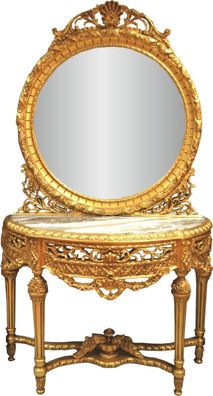 Casa Padrino Luxus Barock Spiegelkonsole mit Marmorplatte Gold 124 x H 220 cm - Hotel
