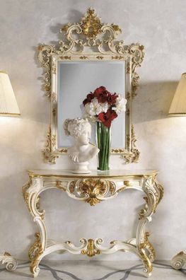 Casa Padrino Luxus Barock Spiegelkonsole Elfenbeinfarben / Gold - Prunkvolle Barock K
