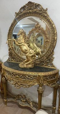 Casa Padrino Barock Spiegelkonsole mit Marmorplatte Gold / Schwarz - Prunkvolle Baroc