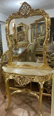Casa Padrino Barock Spiegelkonsole mit Marmorplatte Gold / Cremefarben - Handgefertig