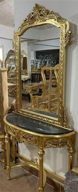 Casa Padrino Barock Spiegelkonsole mit Marmorplatte Gold / Schwarz - Handgefertigte B
