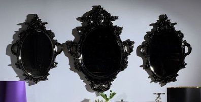 Casa Padrino Luxus Barock Spiegel Set Schwarz - 3 Handgefertigte Wandspiegel im Baroc