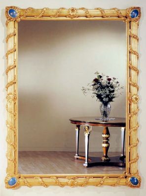 Casa Padrino Luxus Barock Spiegel Gold / Blau - Prunkvoller Massivholz Wandspiegel im