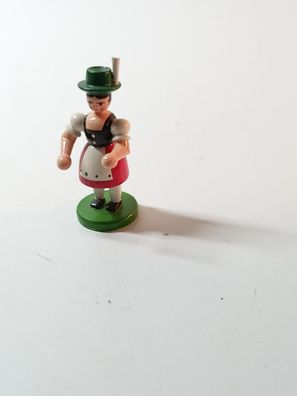 Erzgebirge Figur Frau mit grünem Hut und Dirndl - Roter Rock - Handbemalte Holzfigur