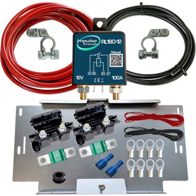 Zweitbatterieset RL180-12 12V 100A + 6m AWG8 CCA & Halter für VW T4 T5 T6