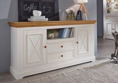 Sideboard 169x88cm "Zürich" Kiefer massiv weiß WZ-0133