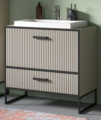 Waschtisch sand und schwarz Waschbeckenunterschrank mit Waschbecken Scana 80 cm