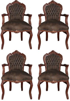 Casa Padrino Barock Esszimmer Set Braun / Braun Lederoptik 53 x 57 x H. 108 cm - 4 ha