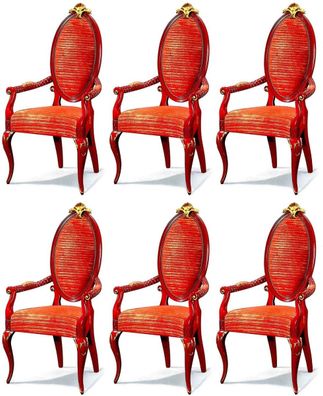 Casa Padrino Luxus Barock Esszimmerstuhl Set Rot / Gold - Prunkvolles Barock Esszimme
