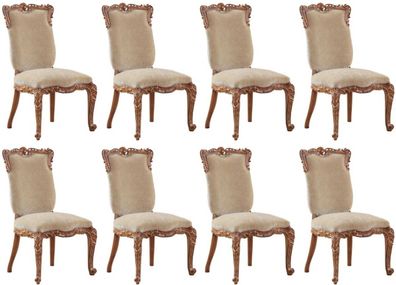 Casa Padrino Luxus Barock Esszimmerstuhl 8er Set Beige / Braun - Barock Esszimmer & R