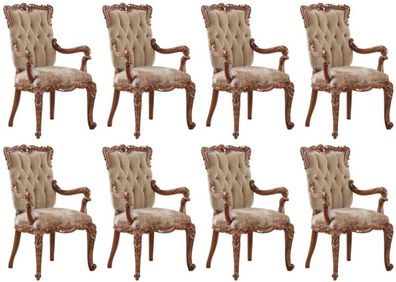 Casa Padrino Luxus Barock Esszimmerstuhl 8er Set mit Armlehnen Beige / Braun - Barock