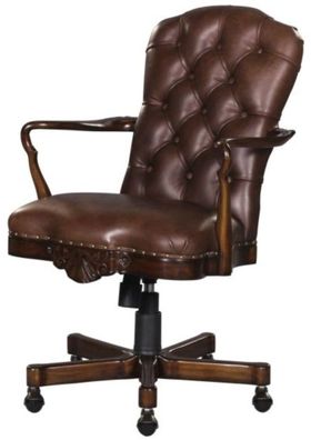 Casa Padrino Luxus Echtleder Bürostuhl / Drehstuhl Braun 63 x 68 x H. 102 cm - Luxus