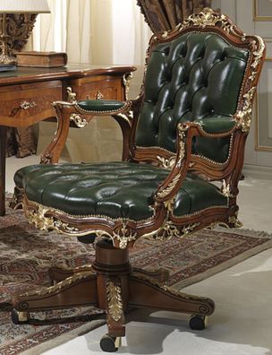 Casa Padrino Luxus Barock Bürostuhl Grün / Braun / Gold 75 x 77 x H. 112 cm - Prunkvo