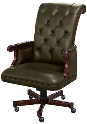 Casa Padrino Luxus Chesterfield Bürostuhl Dunkelgrün / Dunkelbraun 71 x 76 x H. 114 c
