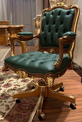 Casa Padrino Luxus Barock Bürostuhl Grün / Braun / Gold 70 x 57 x H. 108 cm - Prunkvo
