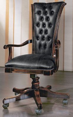 Casa Padrino Luxus Chesterfield Bürostuhl Vintage Schwarz / Dunkelbraun 64 x 49 x H