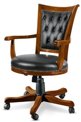 Casa Padrino Luxus Chesterfield Bürostuhl Schwarz / Braun 59 x 60 x H. 100-110 cm - H