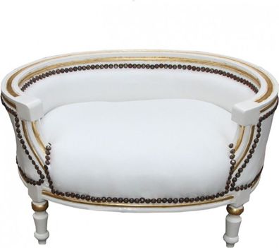 Barock Hunde & Katzen Sofa Weiss / Gold Hundebett & Katzenbett