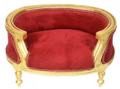 Casa Padrino Barock Hunde & Katzen Sofa Bordeaux / Gold Hundebett & Katzenbett