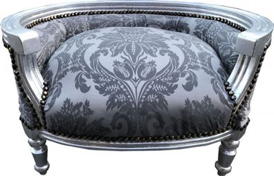 Casa Padrino Barock Hunde & Katzen Sofa in Silber Bouquet Muster / Silber - Hundesess