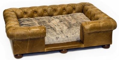 Casa Padrino Luxus Chesterfield Leder Hundebett Vintage Braun / Dunkelbraun 134 x 104