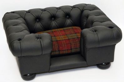 Casa Padrino Luxus Chesterfield Leder Hundebett Schwarz / Mehrfarbig 109 x 89 x H. 37