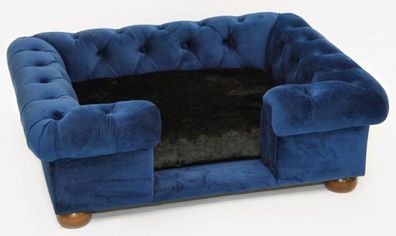 Casa Padrino Luxus Chesterfield Hundebett Blau / Braun / Schwarz 79 x 69 x H. 31 cm