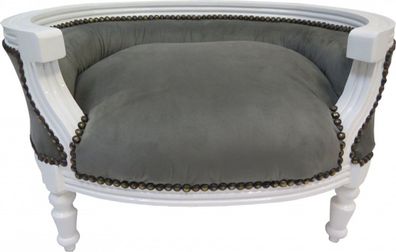 Casa padrino Barock Hunde & Katzen Sofa Grau/Weiss Hundebett & Katzenbett