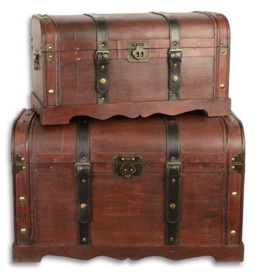 Casa Padrino Art Deco Holztruhen 2er Set Rotbraun / Schwarz - Deko Holzkisten