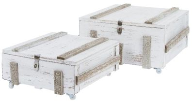 Casa Padrino Landhausstil Shabby Chic Holztruhen 2er Set Antik Weiß - Wohnzimmer Deko