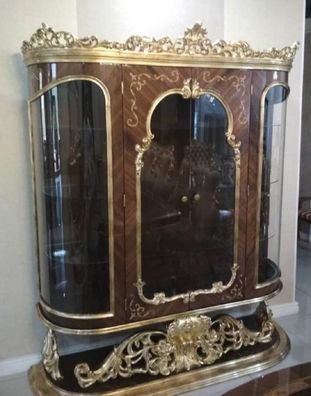 Casa Padrino Luxus Barock Vitrine Braun / Antik Gold - Prunkvoller Massivholz Vitrine