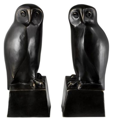 Casa Padrino Designer Bronze Eulen Buchstützen 2er Set - Luxus Bronzefiguren