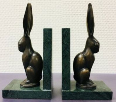 Casa Padrino Luxus Buchstützen 2er Set Bronze Hasen 9 x 13 x H. 24 cm - Deko Bronzefi