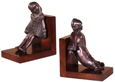 Casa Padrino Luxus Buchstützen Set Mädchen & Clown Bronze / Braun 14 x 10 x H. 17 cm