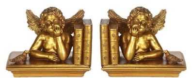 Casa Padrino Barock Buchstützen Set Engel Gold 18 x 11 x H. 14 cm - Barock Deko Acces
